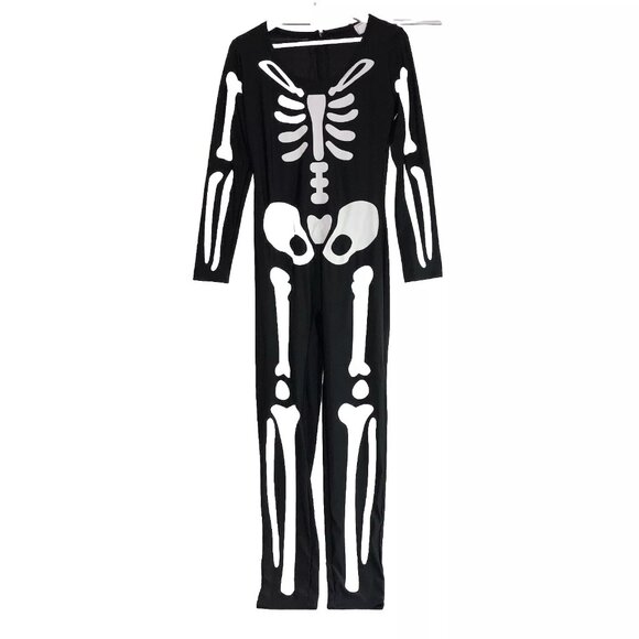 Spooktacular Creations Halloween Costume L Skeleton Jumpsuit Gloves Glow In Dark - Picture 2 of 11